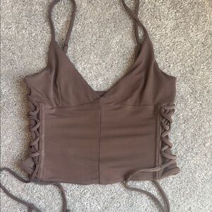 White Fox Boutique Brown Lace Up Top